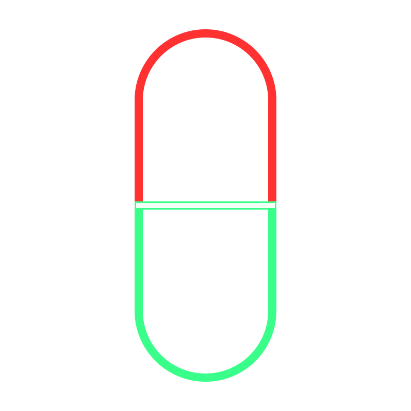 Split red and green pill
